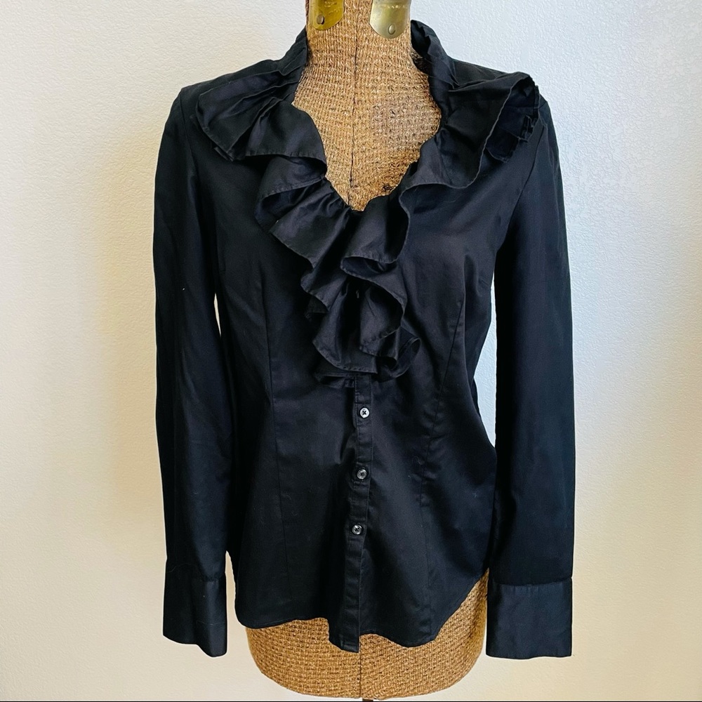 Ann Taylor Loft Black Blouse with Oversized Collar